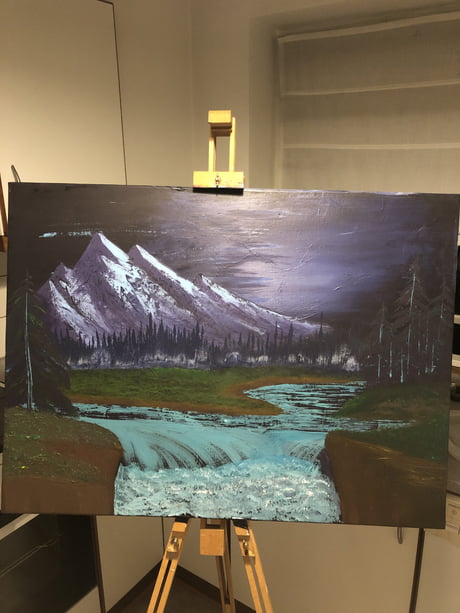 A lot of bob ross posts lately so decided to try it myself. Here is the result. It took 4 hours