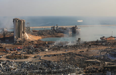 Aftermath of the blast in the port of Beirut.