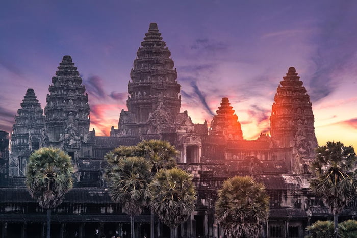 Angkor Wat, &quot;Capital of Temples&quot;. A temple complex in Cambodia and the largest religious monument on a site measuring 162.2 hectates. Originally a Hindu temple dedicated to the god Vishnu for the Khmer Empire