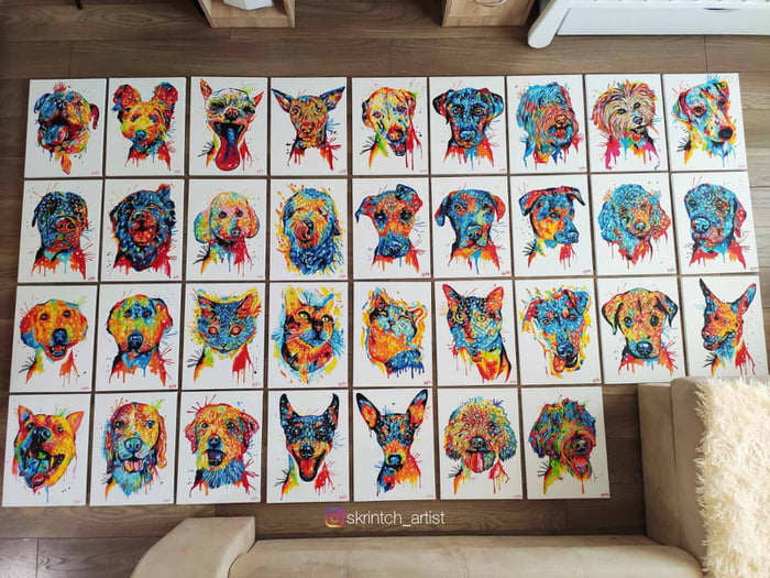 Some time ago I asked 9gaggers to send me photos of their pets and I will paint them. They are ready to be sent! You can send me photos of your pets to my insta: skrintch_artist , if you want a free painting too
