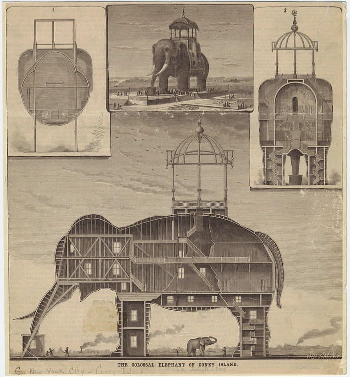 The Elephant Hotel in Coney Island. Built in 1884 and burnt down in 1896.